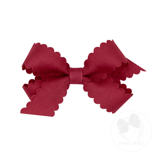 Wee Ones Mini Grosgrain Hair Bow Scalloped Edge Cranberry Garnet - Persnickety Shop