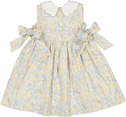 Sal & Pimenta Girls Dress - Blue & Yellow Cupcakes Floral - Scallop Collar & Side Bows - Persnickety Shop