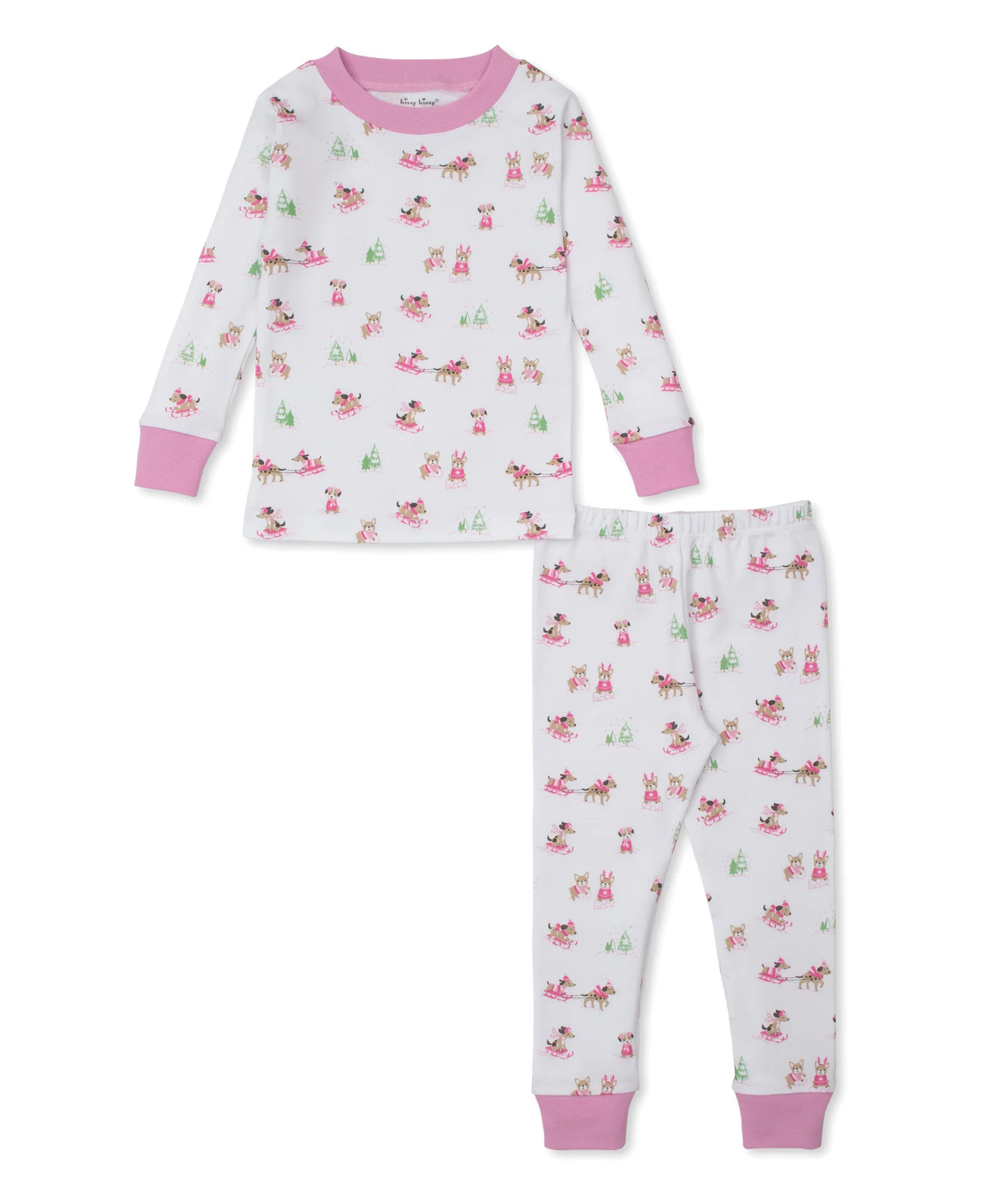 Kissy Kissy Christmas Puppy's Sleigh Riding Fun Pink Pajama Set - Persnickety Shop