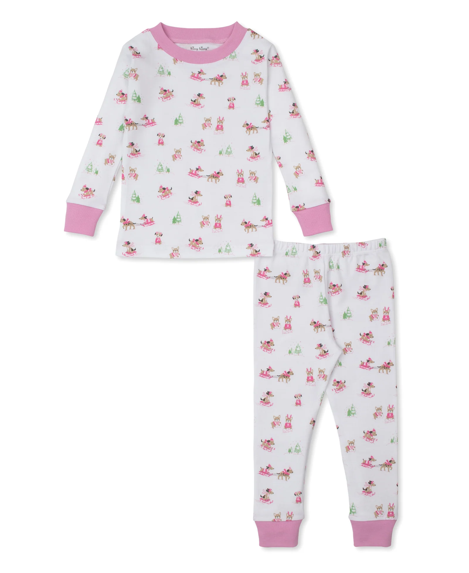 Kissy Kissy Christmas Puppy's Sleigh Riding Fun Pink Pajama Set - Persnickety Shop