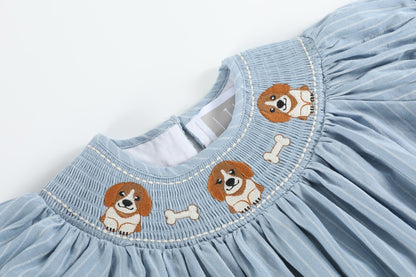 Light Blue Puppy Smocked Bishop Dress - Persnickety Shop