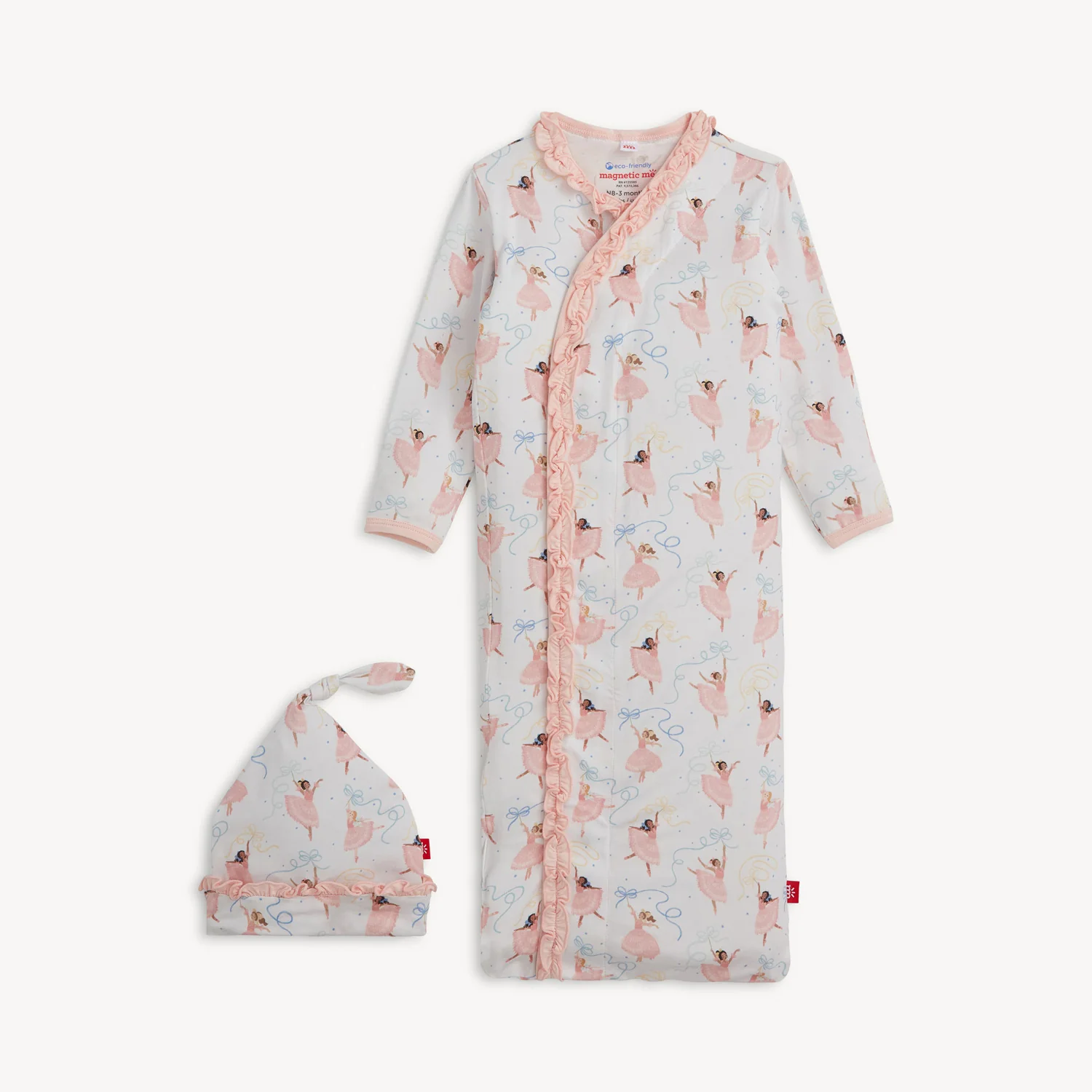 MAGNETIC ME PRETTY PLIES MODAL MAGNETIC COZY SLEEPER GOWN + HAT SET WITH RUFFLES - Persnickety Shop