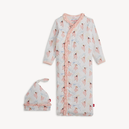 MAGNETIC ME PRETTY PLIES MODAL MAGNETIC COZY SLEEPER GOWN + HAT SET WITH RUFFLES - Persnickety Shop