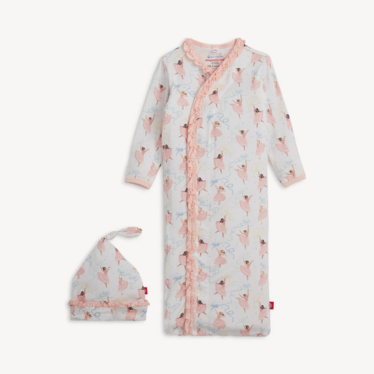 MAGNETIC ME PRETTY PLIES MODAL MAGNETIC COZY SLEEPER GOWN + HAT SET WITH RUFFLES - Persnickety Shop