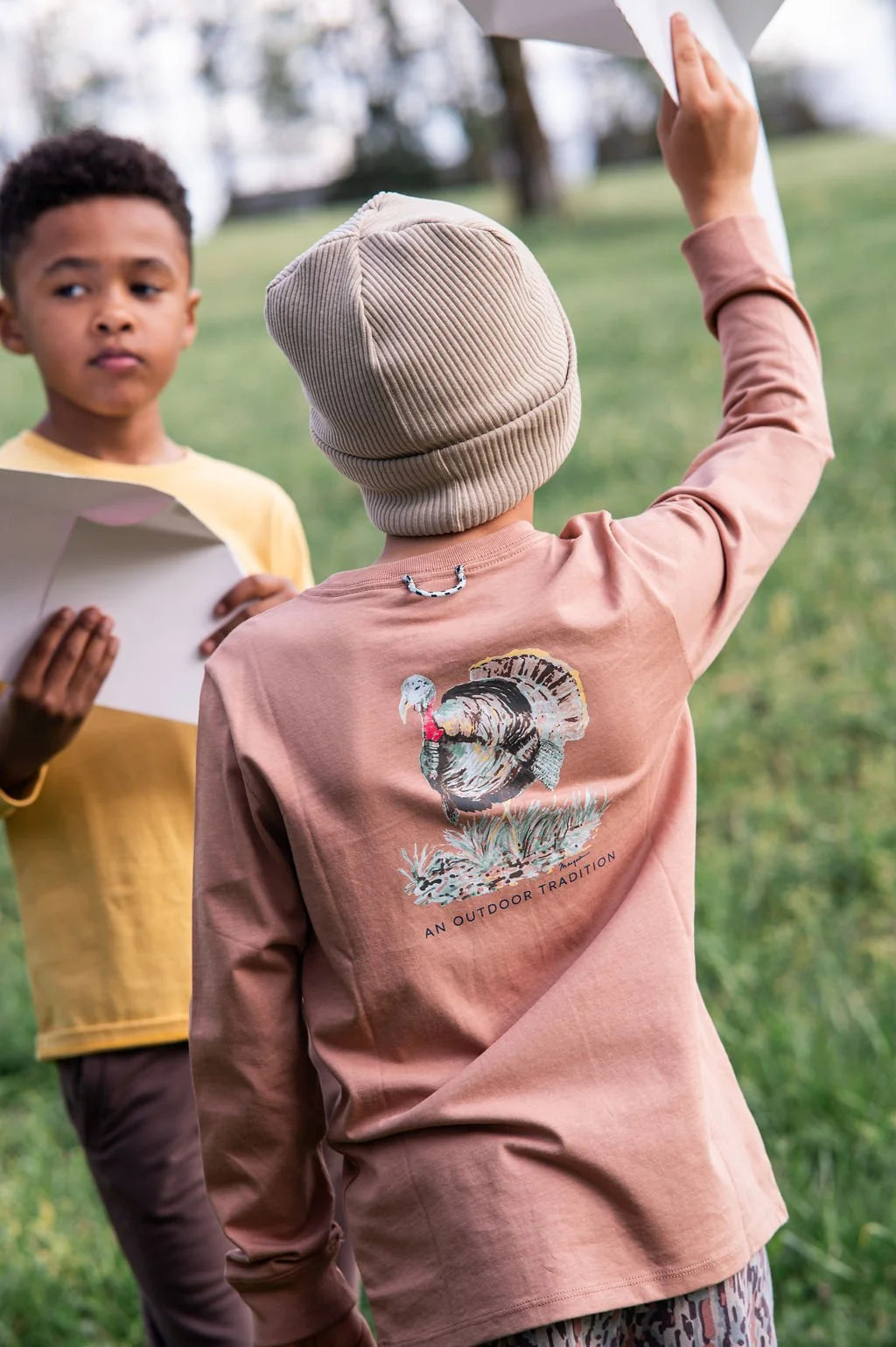 PRODOH Kid's Long Sleeve Cotton Pocket T-shirt in Mocha Mousse