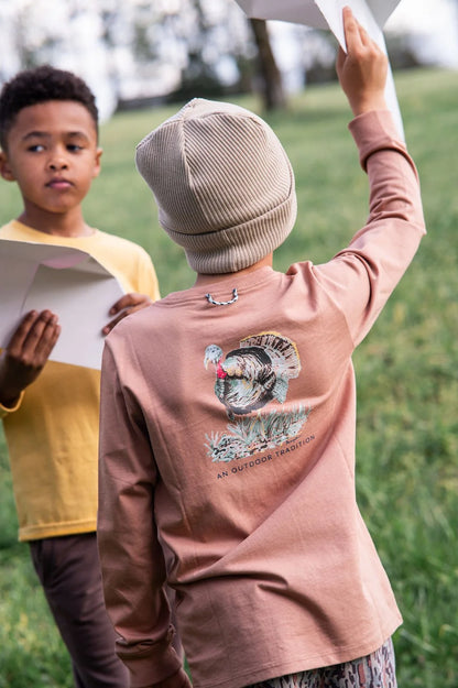 PRODOH Kid's Long Sleeve Cotton Pocket T-shirt in Mocha Mousse