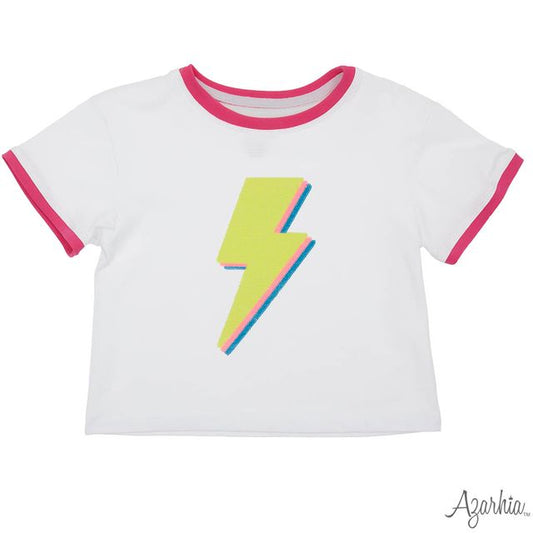 Azarhia Yellow Sequin Lightning Bolt Ringer Tee
