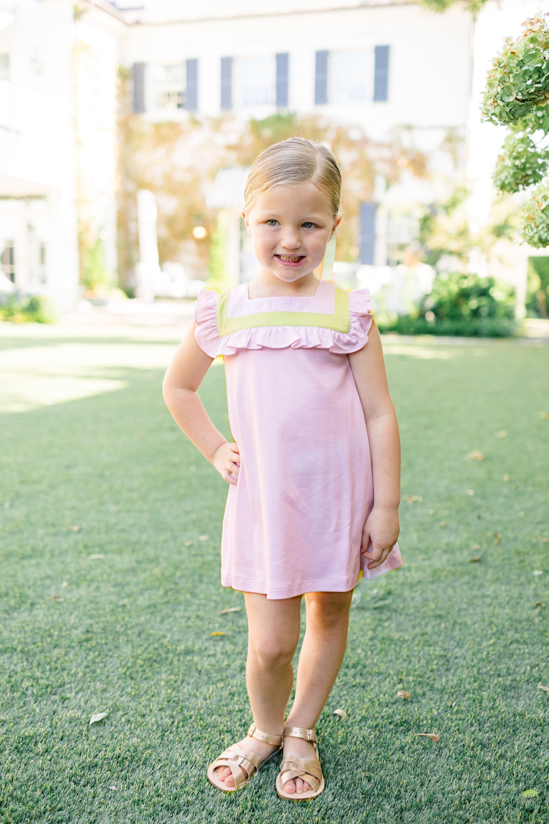 The Proper Peony | Pink with Green Stripe Sleeveless Dress - Persnickety Shop