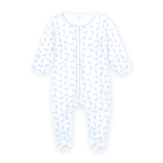 MAGNOLIA BABY Leaping Bunnies Print Zip Footie - Light Blue - Persnickety Shop