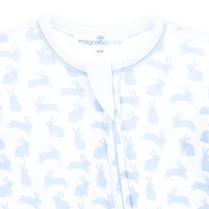 MAGNOLIA BABY Leaping Bunnies Print Zip Footie - Light Blue - Persnickety Shop