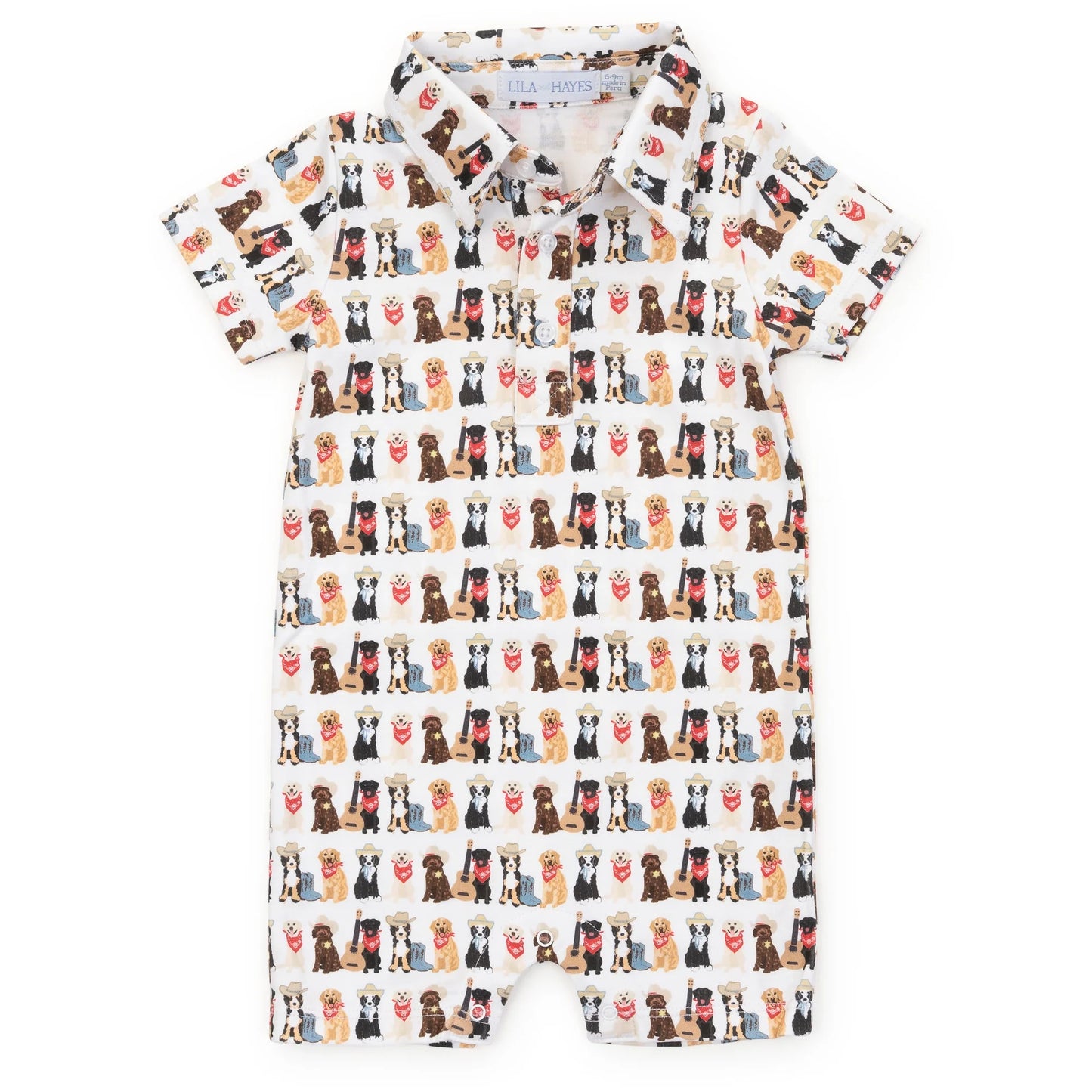Lila and Hayes Tripp Boys' Polo Shortall - Western Pups