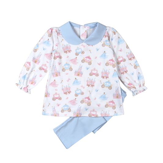 Baby Loren Princess and Castles Floral Pima collar top set