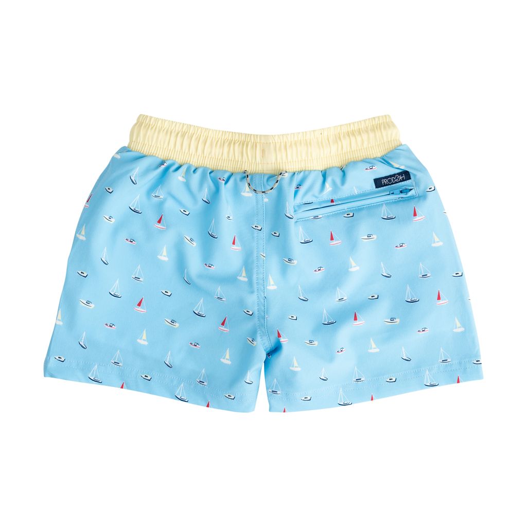 PRE ORDER PRODOH Boys' Boogie Board Swim Trunk Baltic Sea Boats In The Bay Print - Persnickety Shop
