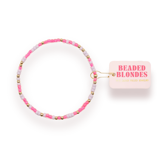 Beaded Blondes Hot Pink and Lilac Sprinkle Bracelet 6.75 inch