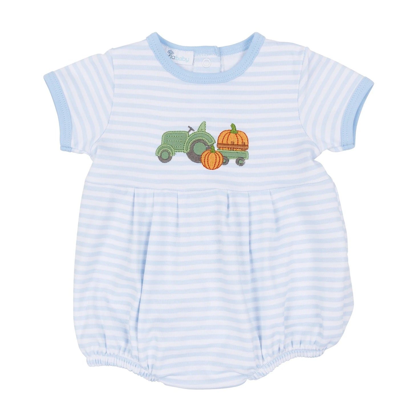 Magnolia Baby Pumpkin Tractor Applique Bubble - Light Blue