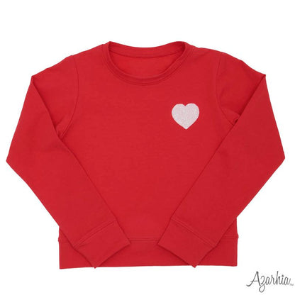 Azarhia Sequin Heart Red Long Sleeve Red Tee