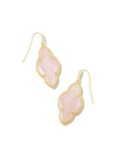 ABBIE DROP EARRINGS GOLD ROSE QUARTZ