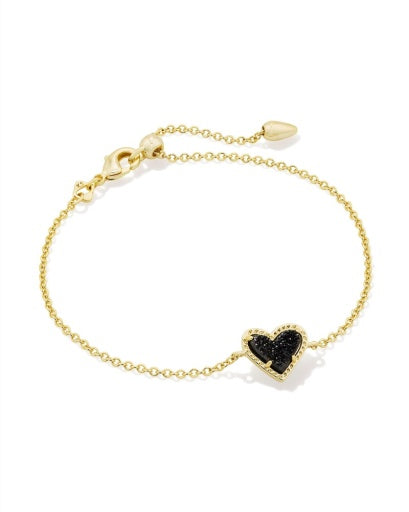 ARI HEART DELICATE CHAIN BRACELET GOLD BLACK DRUSY