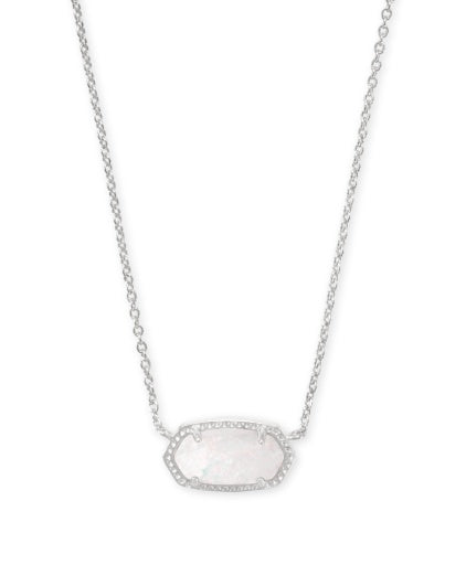 ELISA SHORT PENDANT NECKLACE RHODIUM WHITE OPAL