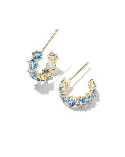 CAILIN CRYSTAL HUGGIE EARRINGS GOLD BLUE VIOLET CRYSTAL