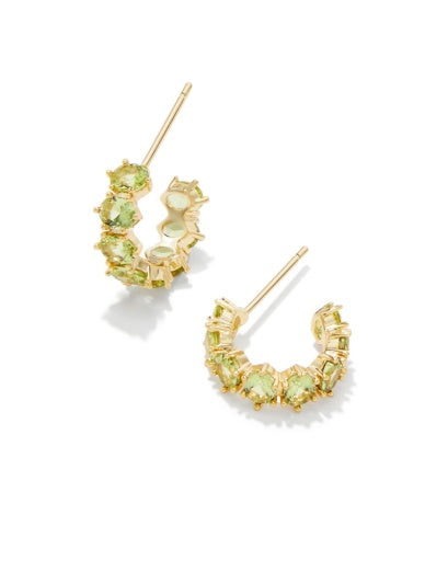 CAILIN CRYSTAL HUGGIE EARRINGS GOLD GREEN PERIDOT CRYSTAL