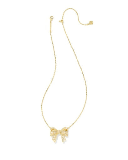 KRISTA BOW SHORT PENDANT NECKLACE GOLD WHITE MIX