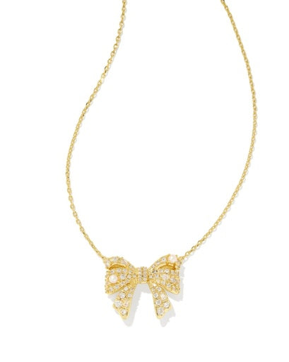 KRISTA BOW SHORT PENDANT NECKLACE GOLD WHITE MIX