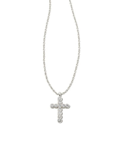 CROSS CRYSTAL PENDANT NECKLACE SILVER WHITE CRYSTAL