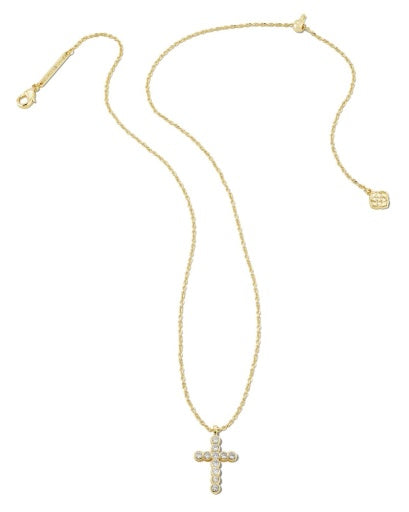 CROSS CRYSTAL PENDANT NECKLACE GOLD WHITE CRYSTAL