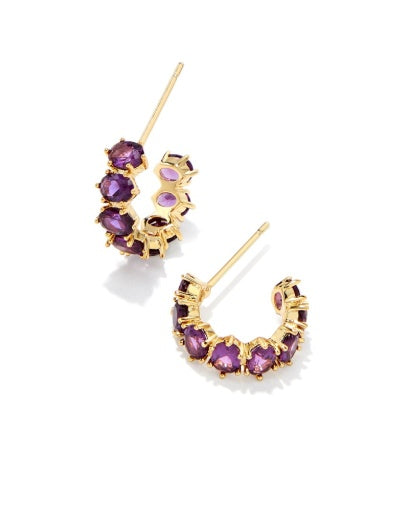 CAILIN CRYSTAL HUGGIE EARRINGS GOLD PURPLE CRYSTAL