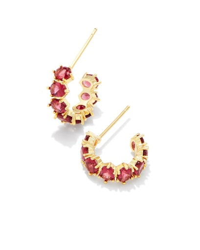 CAILIN CRYSTAL HUGGIE EARRINGS GOLD RED CRYSTAL