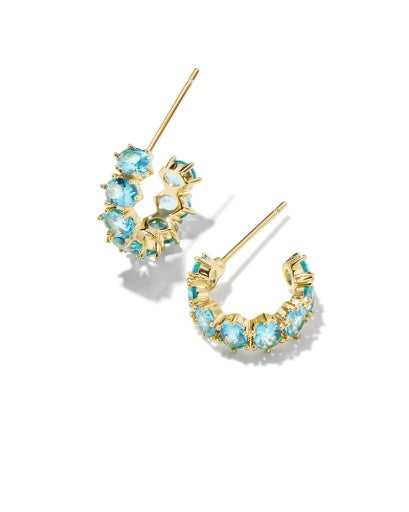 CAILIN CRYSTAL HUGGIE EARRINGS GOLD AQUA CRYSTAL