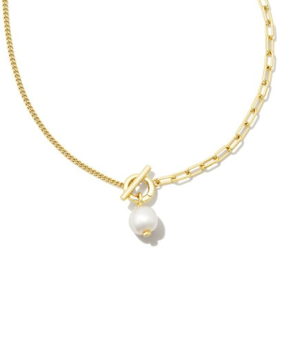 LEIGHTON PEARL CHAIN NECKLACE GOLD WHITE PEARL