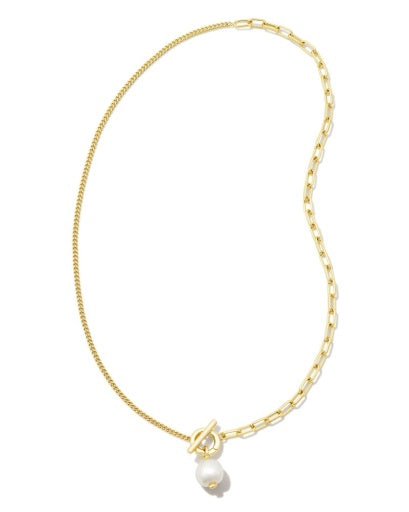 LEIGHTON PEARL CHAIN NECKLACE GOLD WHITE PEARL