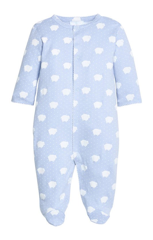 Little English Printed Footie - Blue Sheep