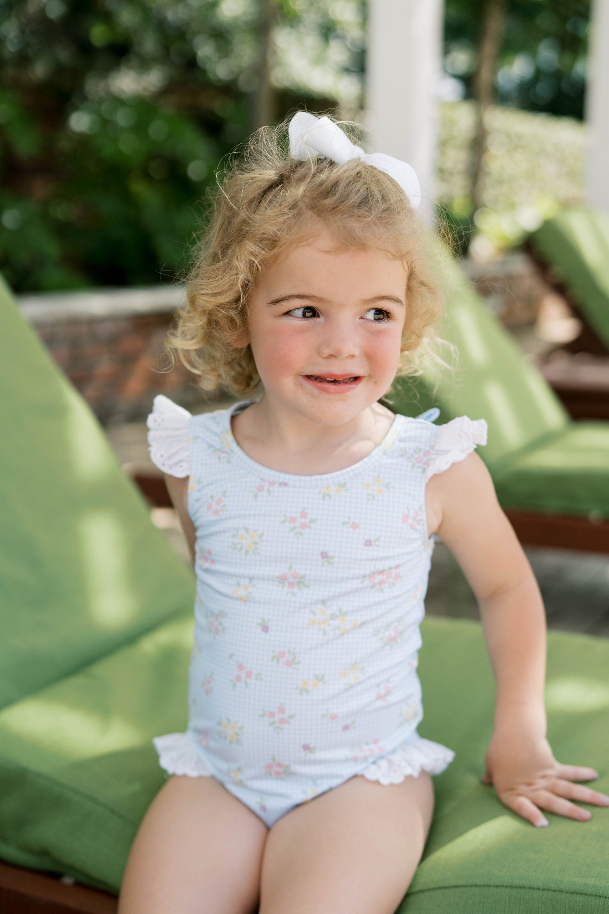 LOTTIE SWIMSUIT- SPRING TIME BLOOMS WITH WHITE EYELET TRIM - Persnickety Shop