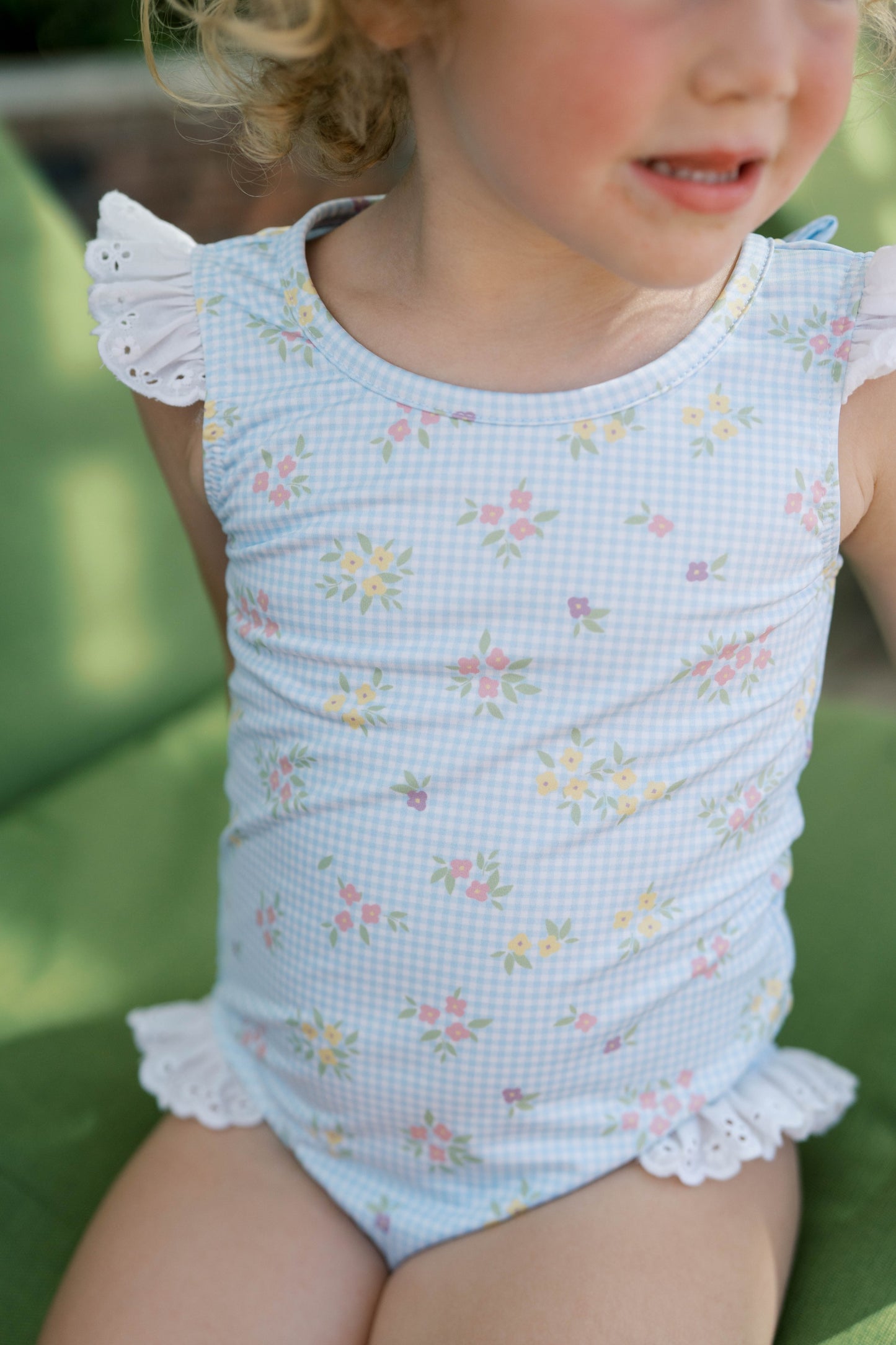 LOTTIE SWIMSUIT- SPRING TIME BLOOMS WITH WHITE EYELET TRIM - Persnickety Shop