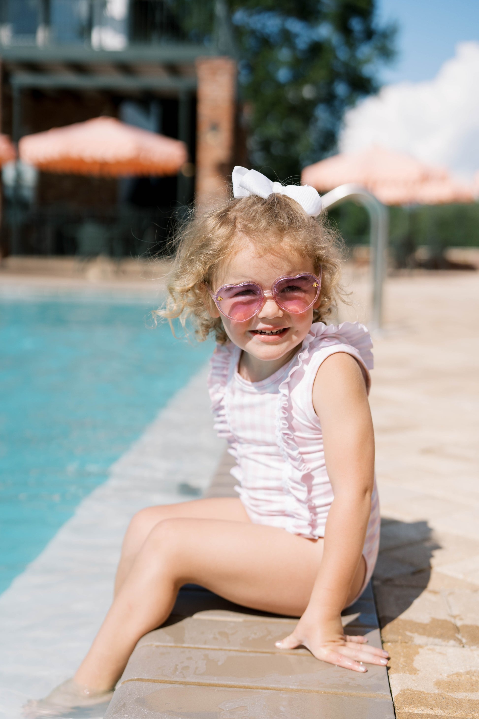 MOLLY SWIMSUIT- PLAYFUL PINK BUFFALO CHECK WITH WHITE RIC RAC - Persnickety Shop
