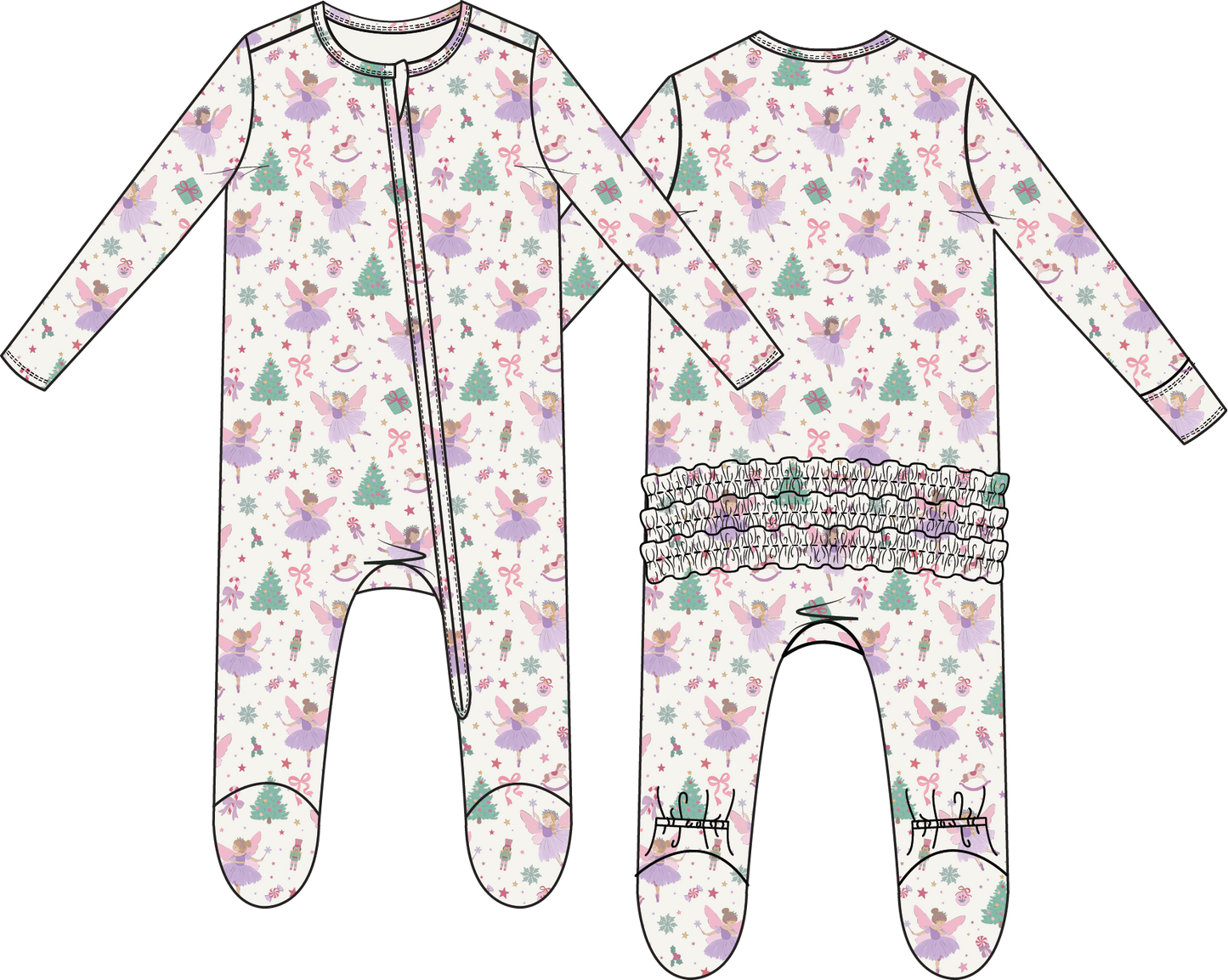 PREORDER Angel Dear Sugar Plum Fairies - 2 Way Ruffle Back Zipper Footie