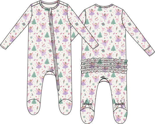PREORDER Angel Dear Sugar Plum Fairies - 2 Way Ruffle Back Zipper Footie
