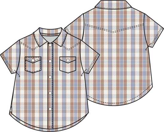 PREORDER Angel Dear Western Plaid - Short Sleeve Western Pearl Snap Shirt