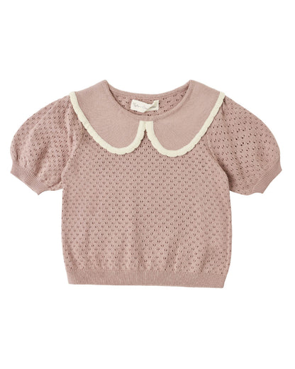 RYLEE + CRU POINTELLE COLLARED TOP ROSEWOOD - Persnickety Shop
