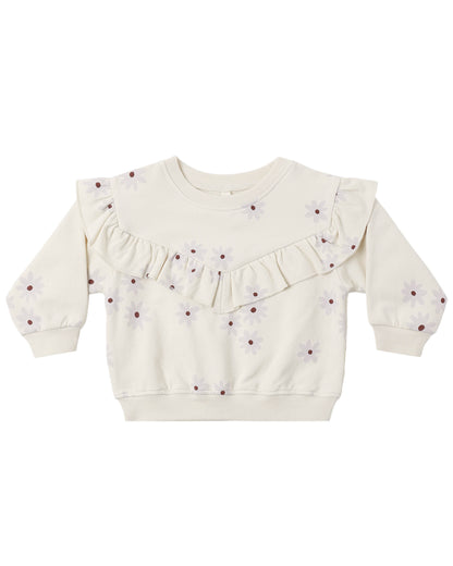 Quincy Mae RUFFLE FLEECE SWEATSHIRT BLUE DAISY