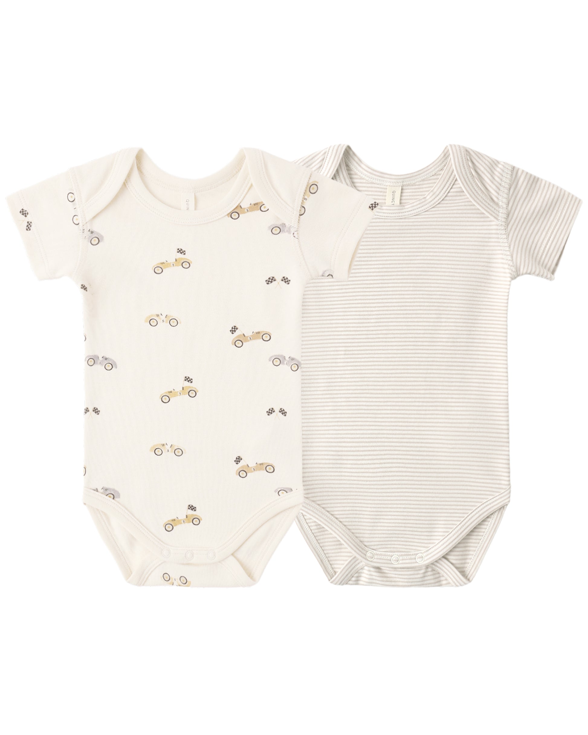 Quincy Mar SHORT SLEEVE BODYSUIT PACK RACE CAR, OAT MICRO STRIPE - Persnickety Shop