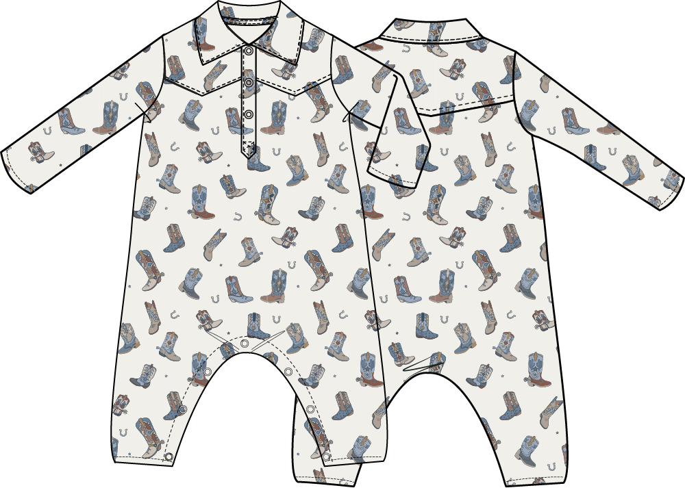 PREORDER Angel Dear Buckaroo Boots - Long Sleeve Cowboy Romper