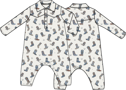 Angel Dear Buckaroo Boots - Long Sleeve Cowboy Romper