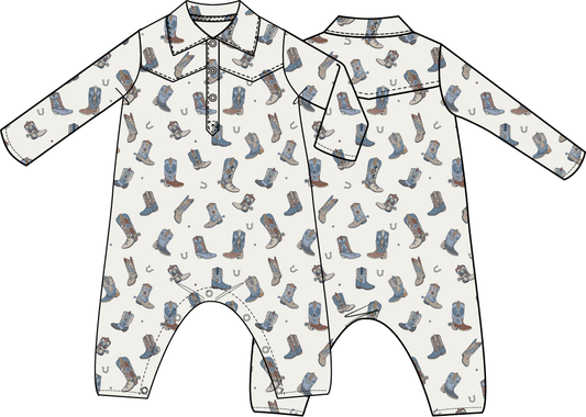 PREORDER Angel Dear Buckaroo Boots - Long Sleeve Cowboy Romper