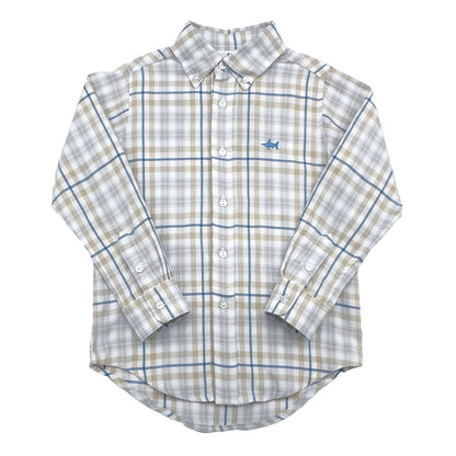 SALTWATER BOYS CARTER OXFORD SHIRT KHAKI/BLUE PLAID - Persnickety Shop