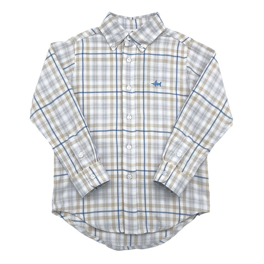 SALTWATER BOYS CARTER OXFORD SHIRT KHAKI/BLUE PLAID - Persnickety Shop