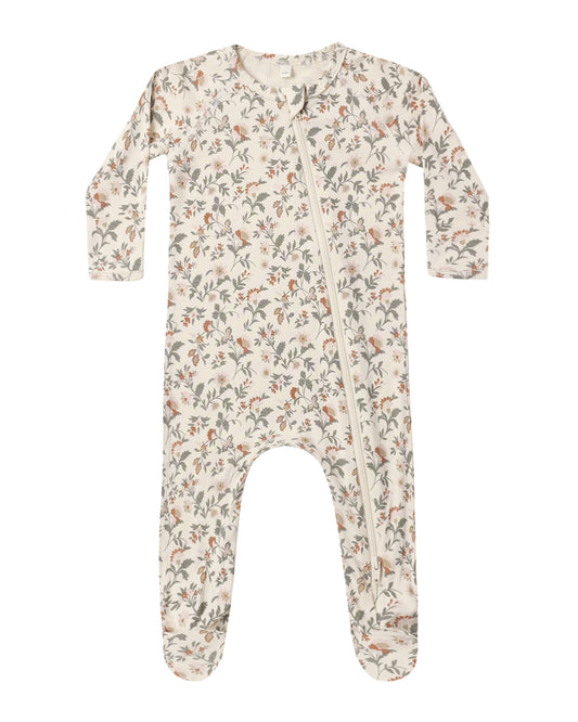 QUINCY MAE BAMBOO ZIP FOOTIE HOLIDAY FLORAL